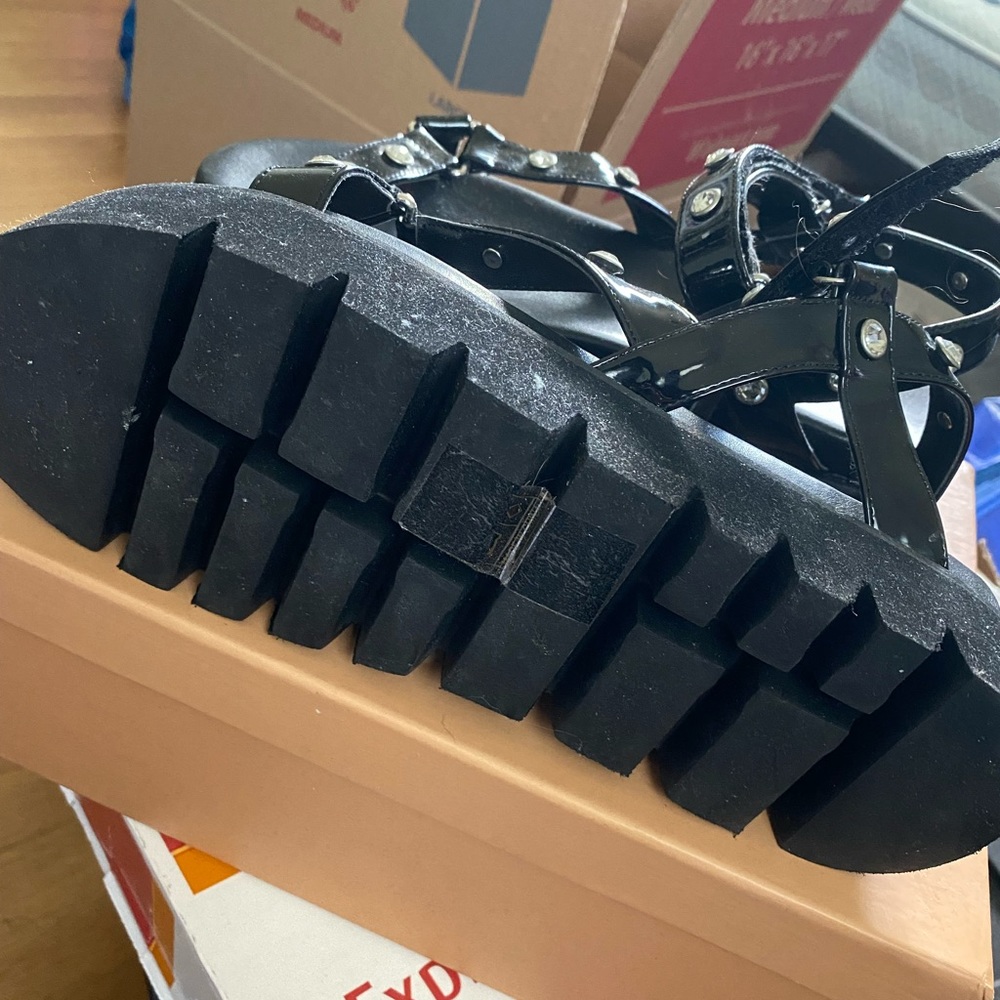 Black Chunky Rhinestone Sandals - Picture 2 of 4